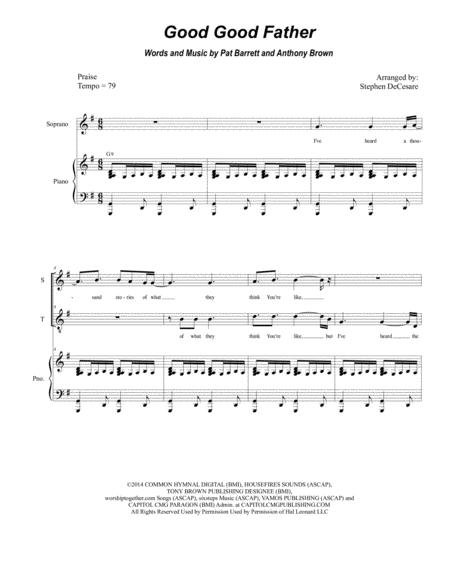 Good Good Father For 2 Part Choir Soprano And Tenor Sheet Music