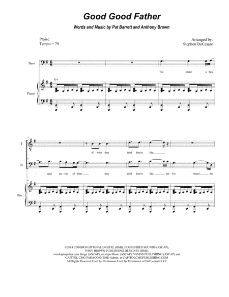 Good Good Father For 2 Part Choir Tb Sheet Music