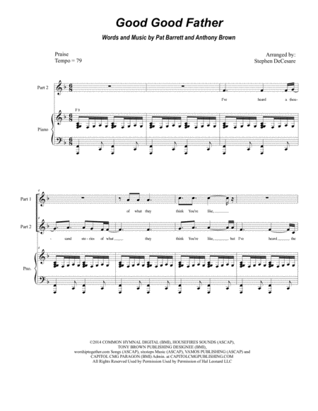 Good Good Father For 2 Part Choir Sheet Music