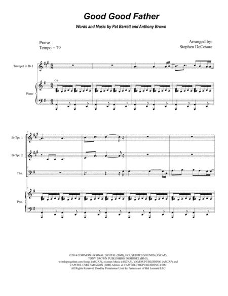 Good Good Father For Brass Quartet And Piano Sheet Music