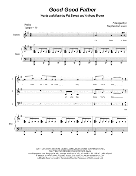 Free Sheet Music Good Good Father For Sab