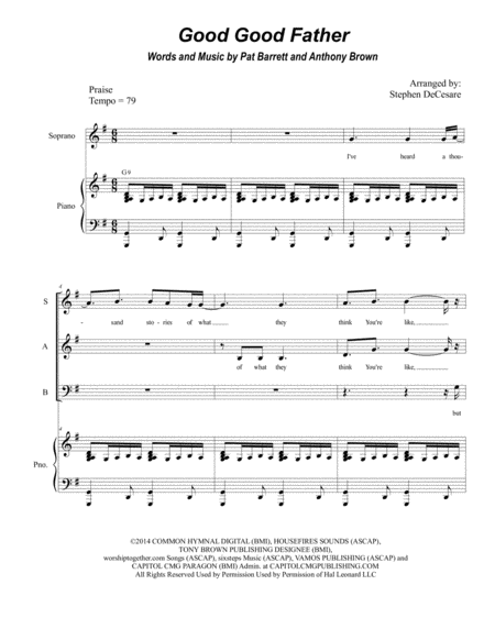 Good Good Father For Satb Sheet Music