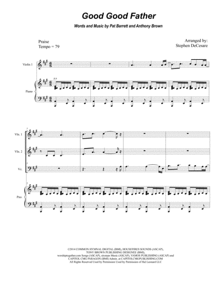 Good Good Father For String Quartet And Piano Sheet Music