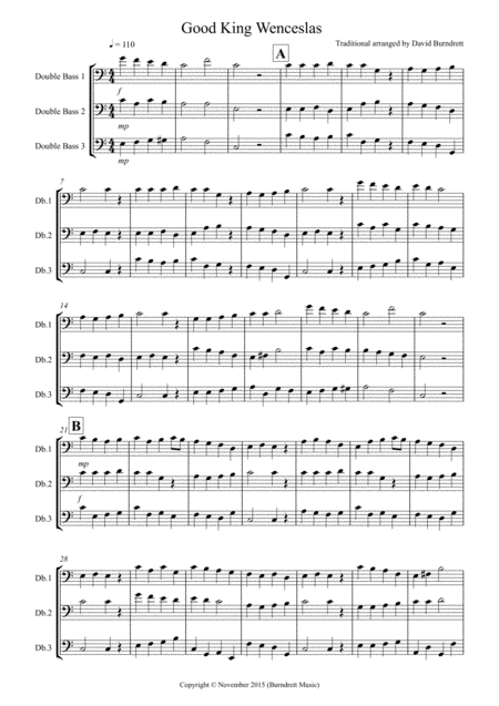 Free Sheet Music Good King Wenceslas For Double Bass Trio