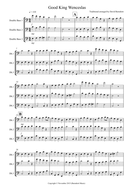 Good King Wenceslas For Double Bass Trio Sheet Music