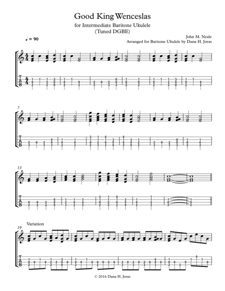 Good King Wenceslas For Fingerpicking Baritone Ukulele Sheet Music