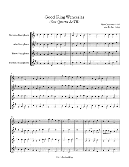 Good King Wenceslas Sax Quartet Satb Sheet Music