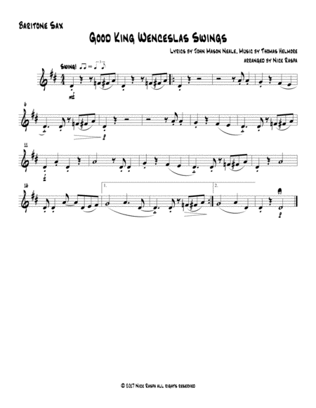 Good King Wenceslas Swings Easy Sax Quintet Bari Sax Part Sheet Music