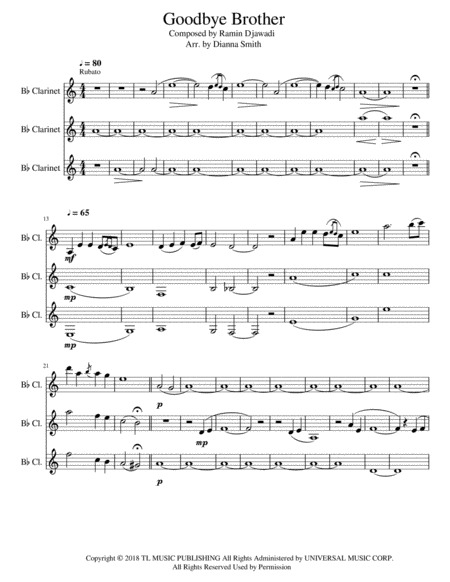 Free Sheet Music Goodbye Brother From Game Of Thrones For Clarinet Trio