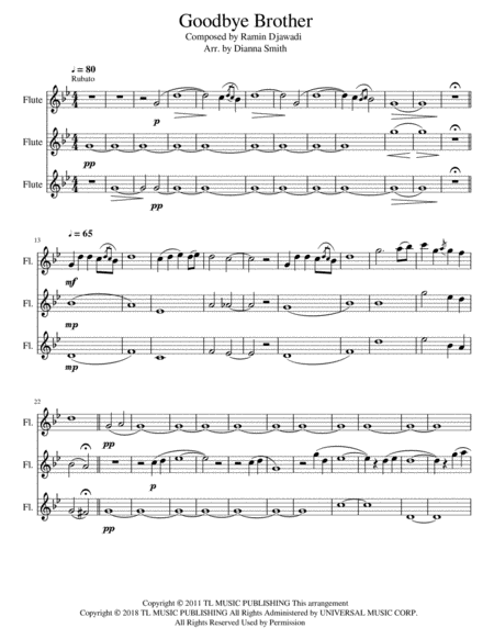 Goodbye Brother From Game Of Thrones For Flute Trio Sheet Music