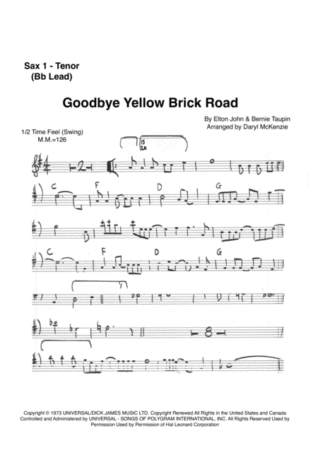 Goodbye Yellow Brick Road Flexible Big Band Instrumental Sheet Music