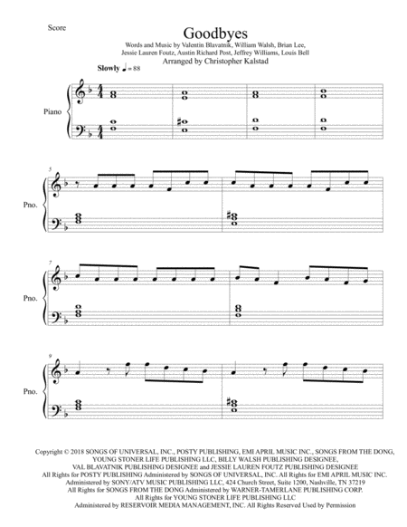 Goodbyes Simplified Version Sheet Music