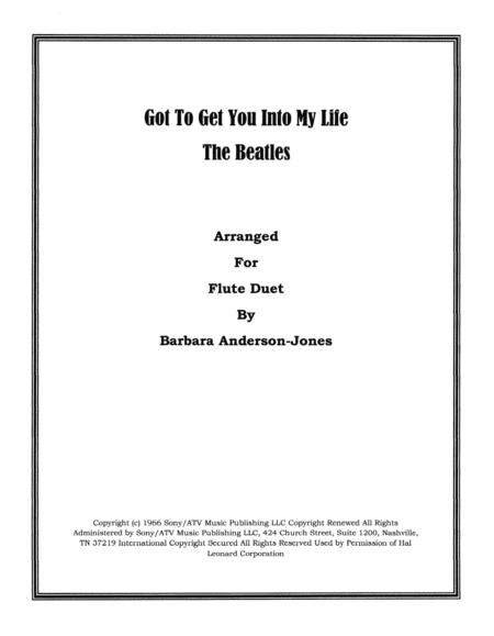 Got To Get You Into My Life Flute Duet Sheet Music