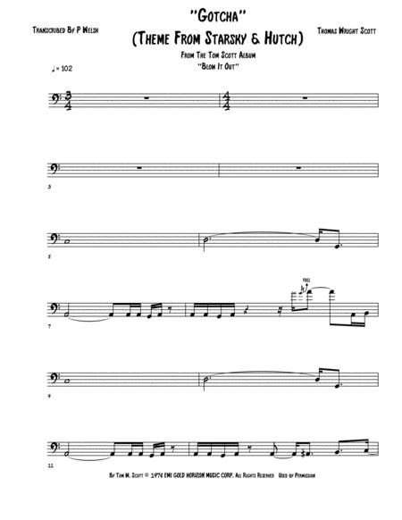 Gotcha Theme From Starsky Hutch Bass Guitar Tab Sheet Music