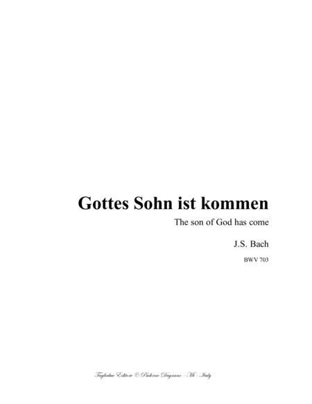 Gottes Slhn Ist Kommen Bach Bwv 703 For Organ Sheet Music