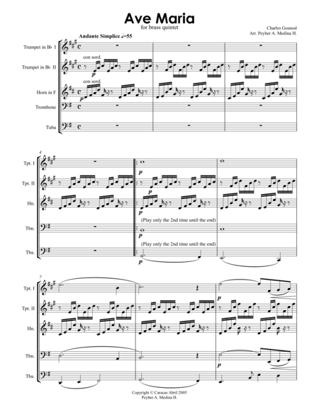 Free Sheet Music Gounod Ave Maria For Brass Quintet