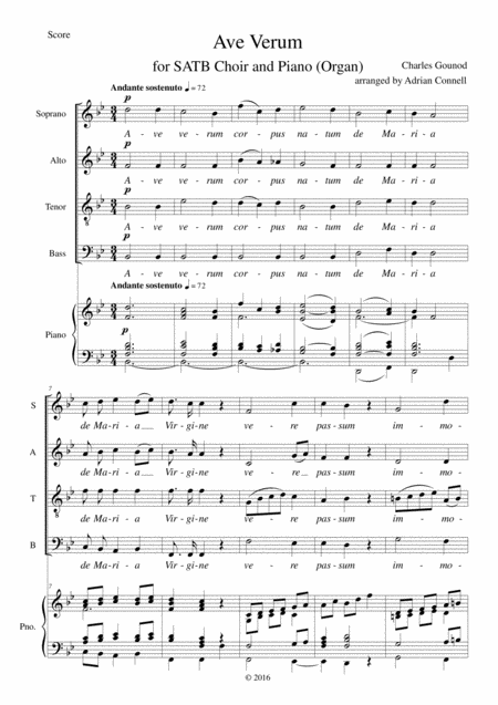 Gounod Ave Verum Arranged For Satb Choir And Piano Or Organ Sheet Music