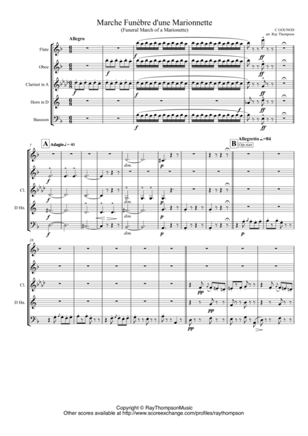 Gounod Funeral March Of A Marionette Marche Funbre D Une Marionette Hitchcock Tv Theme Arr Wind Quintet Sheet Music