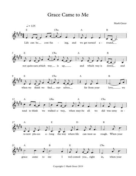 Free Sheet Music Grace Came To Me