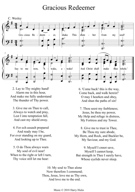 Gracious Redeemer A New Tune To That Wonderful Charles Wesley Hymn Sheet Music