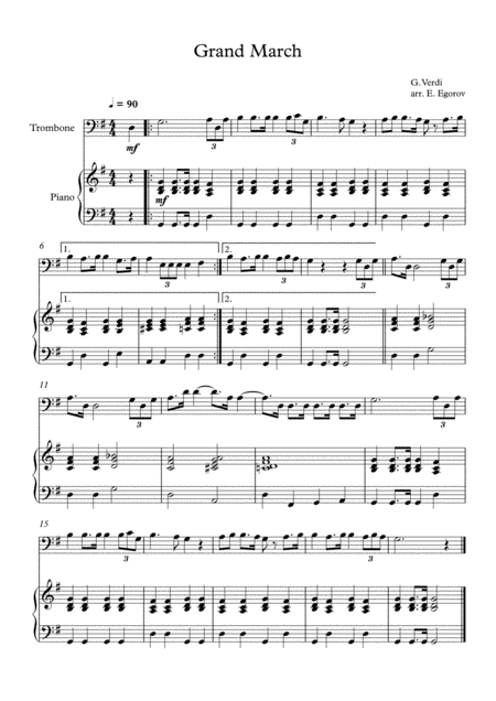 Free Sheet Music Grand March Aida Giuseppe Verdi For Trombone Piano