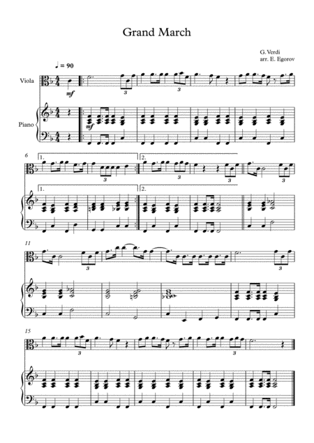 Free Sheet Music Grand March Aida Giuseppe Verdi For Viola Piano