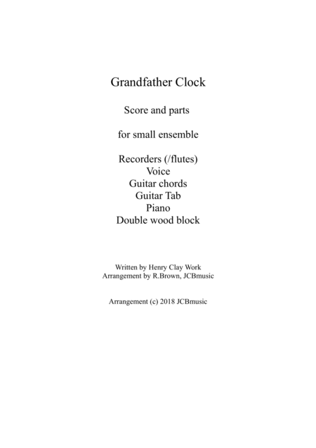 Free Sheet Music Grandfather Clock Childrens Song For Small Ensemble Interchangeable Parts