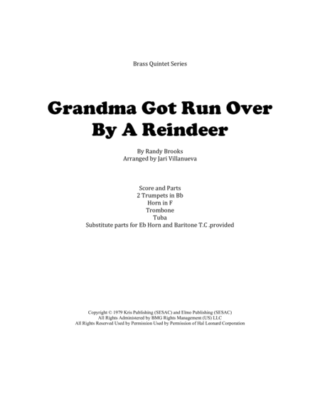 Free Sheet Music Grandma Got Run Over By A Reindeer For Brass Quintet