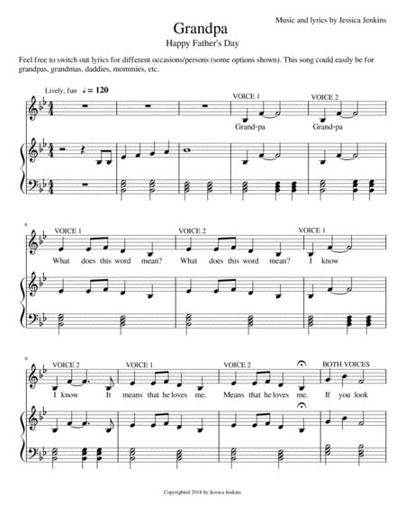 Free Sheet Music Grandpa Happy Fathers Day