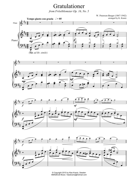 Free Sheet Music Gratulationer For Flute And Piano