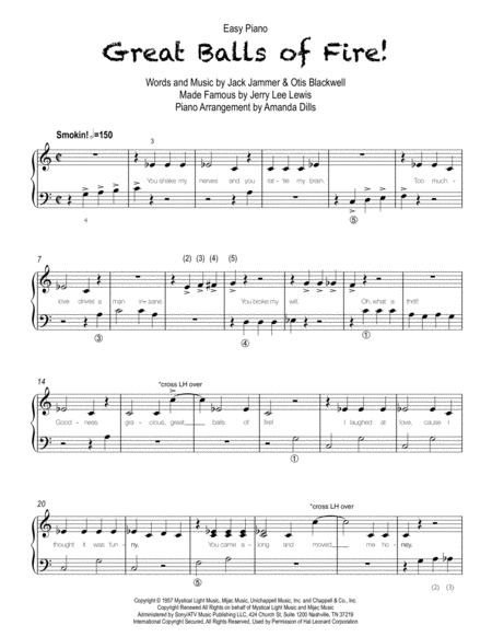 Great Balls Of Fire Easy Piano Sheet Music