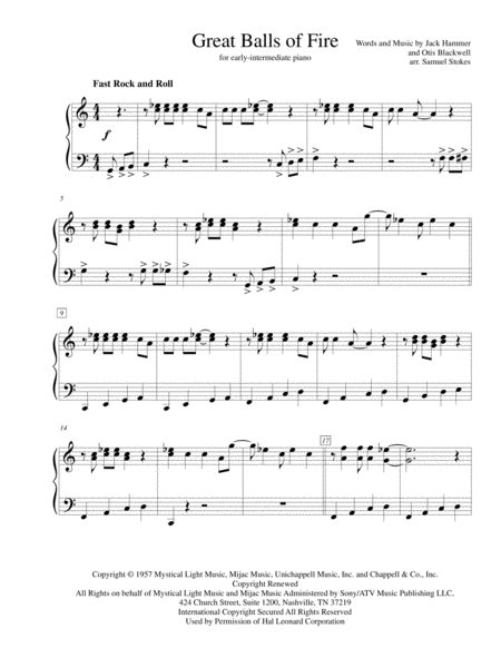 Great Balls Of Fire For Early Intermediate Piano Sheet Music