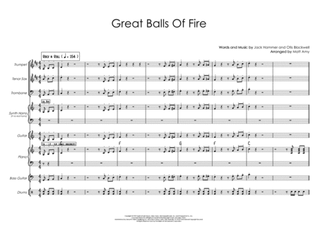 Great Balls Of Fire Rhythm Section 3 Horns Vocal Optional Synth Horns Sheet Music