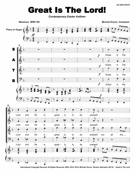 Great Is The Lord Contemporary Anthem For Easter Sheet Music