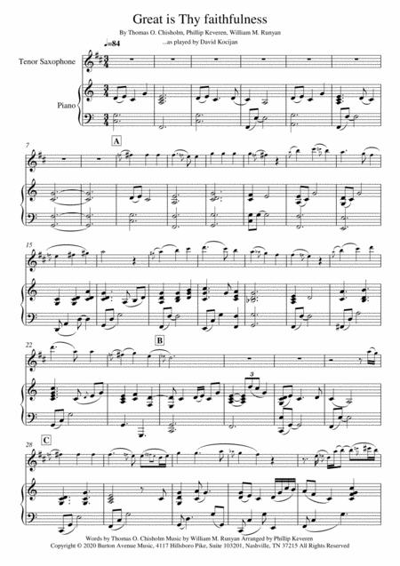 Great Is Thy Faithfulness Piano Tenor Sax Sheet Music