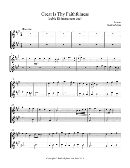 Free Sheet Music Great Is Thy Faithfulness Treble Eb Instrument Duet Parts Only