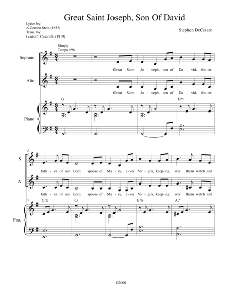 Free Sheet Music Great Saint Joseph Son Of David