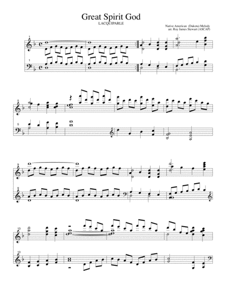 Free Sheet Music Great Spirit God Laquiparle