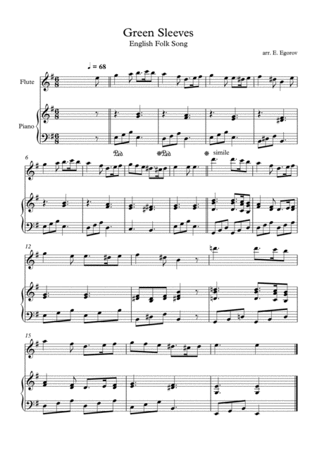 Free Sheet Music Green Sleeves English Folk Song For Flute Piano