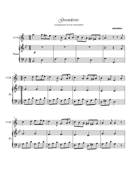 Free Sheet Music Greenleeves Clarinet And Piano