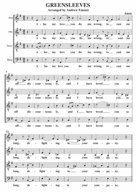 Greensleeves A Cappella Sheet Music