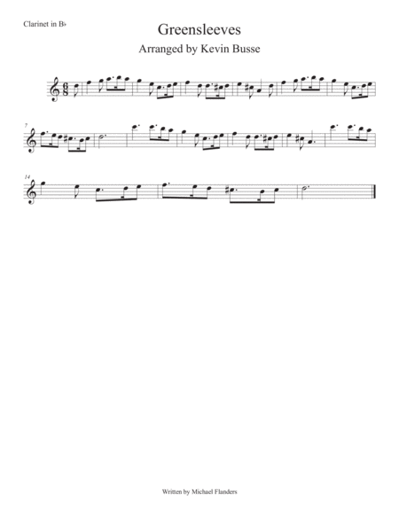 Greensleeves Easy Key Of C Clarinet Sheet Music