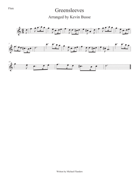 Greensleeves Easy Key Of C Flute Sheet Music