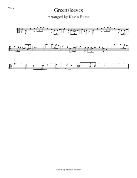 Free Sheet Music Greensleeves Easy Key Of C Viola