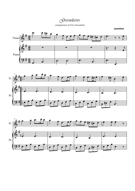 Free Sheet Music Greensleeves Flute And Piano