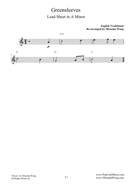 Greensleeves Flute Solo In A Minor With Chords Sheet Music