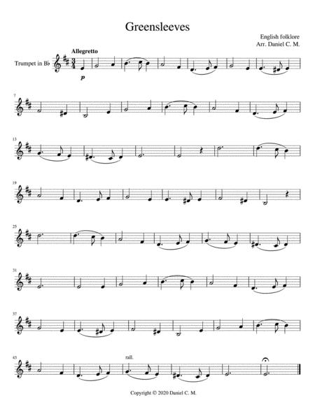 Free Sheet Music Greensleeves For Bb Trumpet And Piano