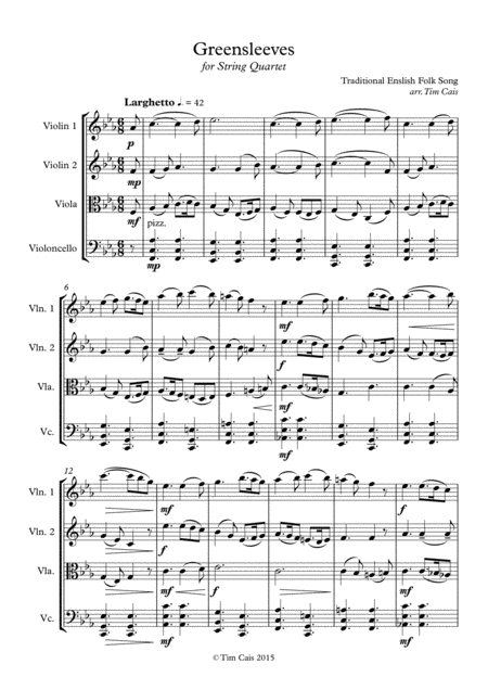 Greensleeves String Quartet Sheet Music