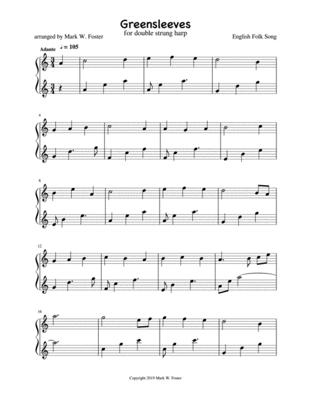 Free Sheet Music Greensleeves What Child Is This Arrangement For Double Strung Harp