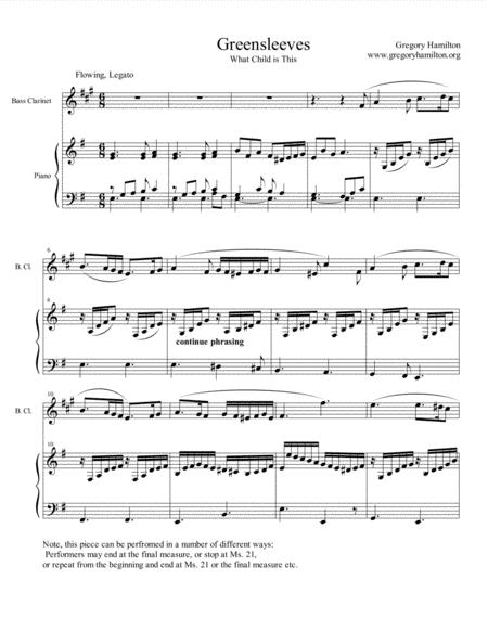 Free Sheet Music Greensleeves What Child Is This For Bass Clarinet And Piano